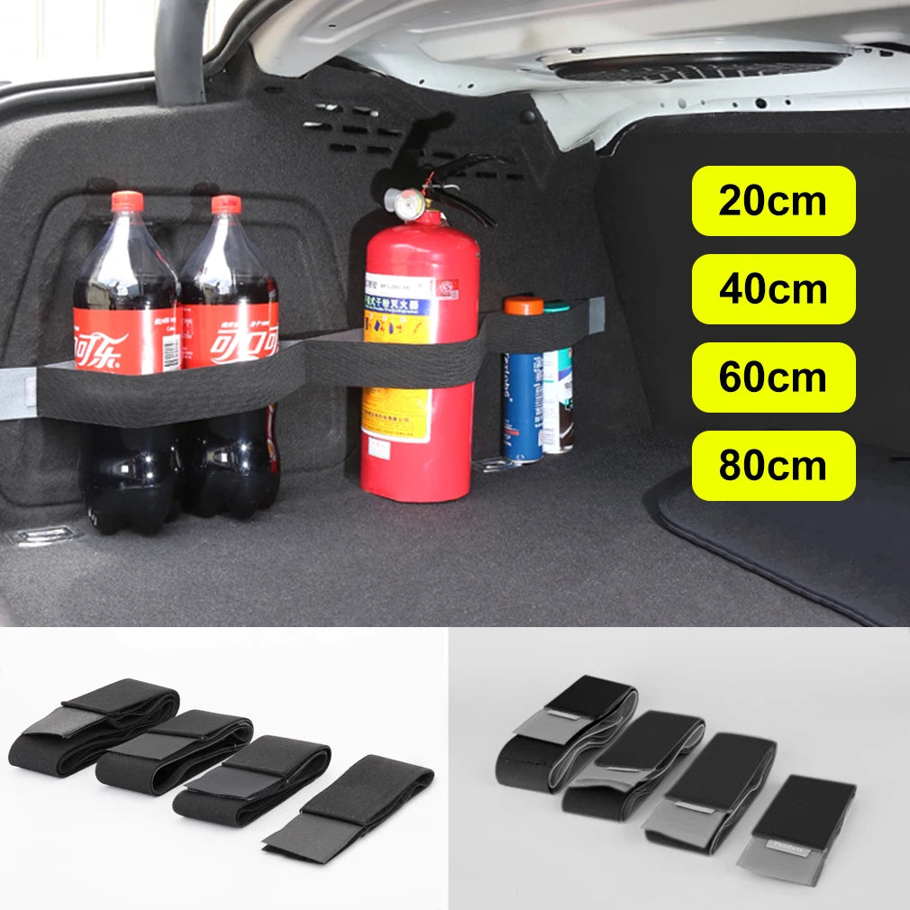 Universal Car Trunk Organizer Strap - Elastic Storage Fixing Belt with Magic Tape