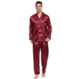 Men’s Silk Pajama Set – Full Sleeve Luxury Loungewear with Button Closure and Elastic Waist