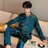 Men’s Solid Color Full Sleeve Pajama Set with Elastic Waist – Comfortable Loungewear for All Seasons