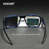 Gafas de sol polarizadas cuadradas KDEAM Hot para hombre: diseño de grafiti de cristal, lentes Polaroid UV400, gafas de pesca antirreflejos con estuche protector rígido (KD109)