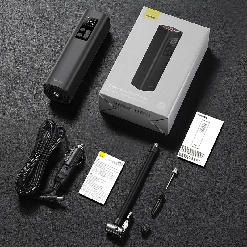 Compact Digital Tire Inflator Pump for Cars and Bikes – 12V Portable Air Compressor