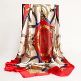 Luxury 90x90cm Silk Satin Square Scarf – Elegant Print Shawl & Headband