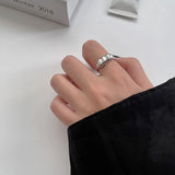925 Sterling Silver Double-Layer Wave Ring – Unisex Trendy Couple Band