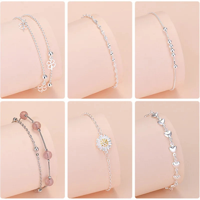 Pulsera de plata de ley 925 con dije de corazón para mujer: joyería fina clásica para fiestas, aniversarios y bodas