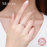 Anillo de dedo con circonita cúbica transparente y redondo de plata esterlina 925 de Modian: alianza de boda clásica para mujer, regalo de joyería fina