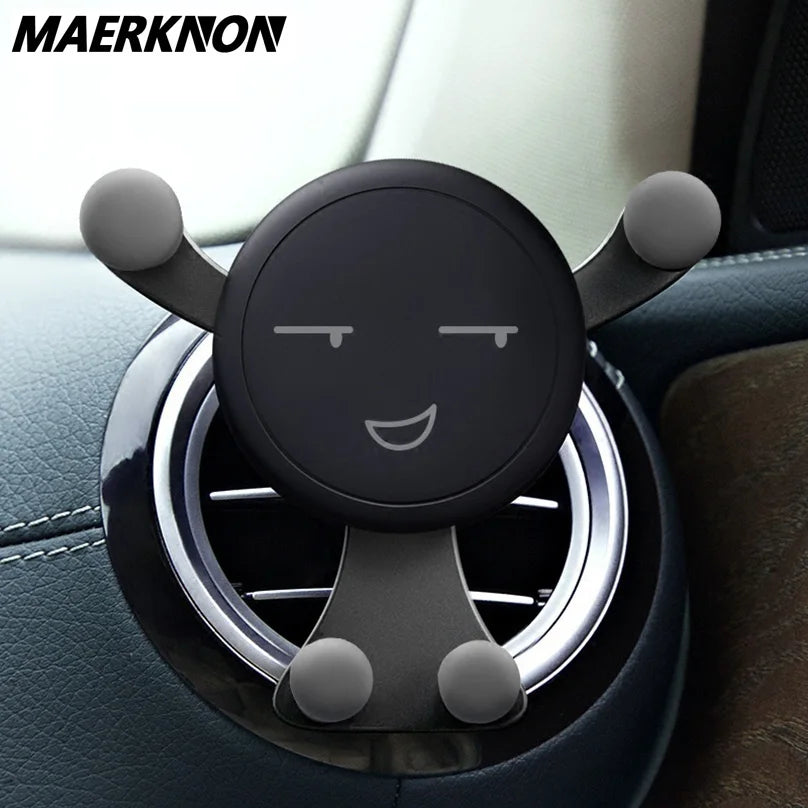 Soporte para teléfono de gravedad para automóvil con cara sonriente: soporte para rejilla de ventilación para un uso seguro con manos libres