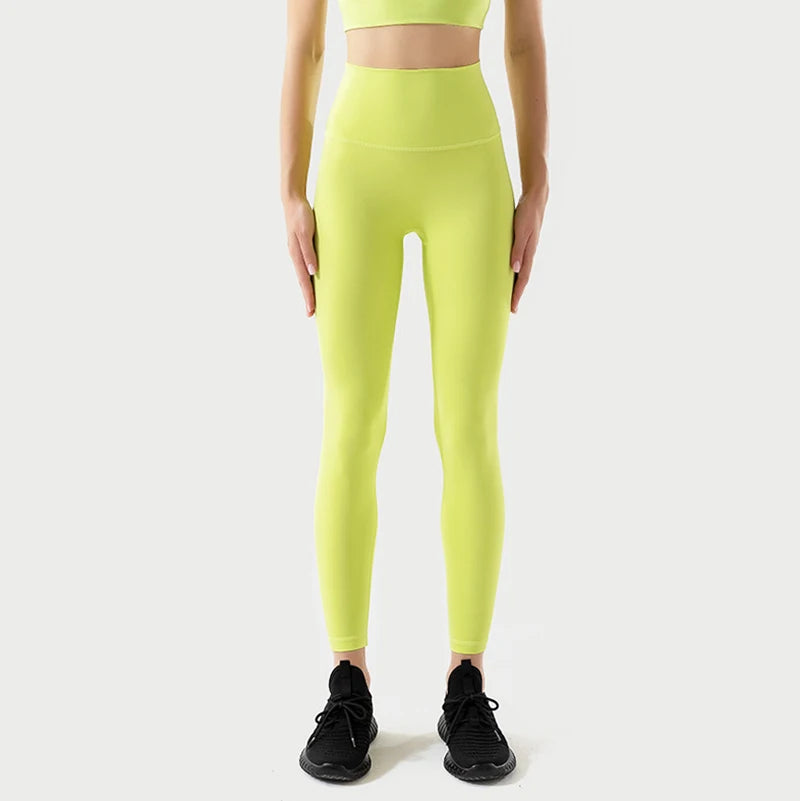 Women's High-Waist Nylon Yoga Leggings with Hidden Pocket