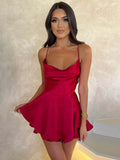 Backless Satin Bodycon Dress - Sexy Double-Layer Sling Strap Mini Dress