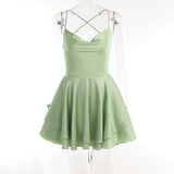 Elegant Backless Satin Dress - Layered Birthday Party Gown