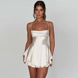 Backless Satin Bodycon Dress - Sexy Double-Layer Sling Strap Mini Dress
