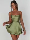 Backless Satin Bodycon Dress - Sexy Double-Layer Sling Strap Mini Dress