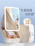 Foldable Makeup Mirror with Storage – Portable Vanity Organizer for Dorms & Travel