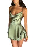 Satin Open Back Lace-Up Swing Dress - Elegant Sling Strap Mini Dress