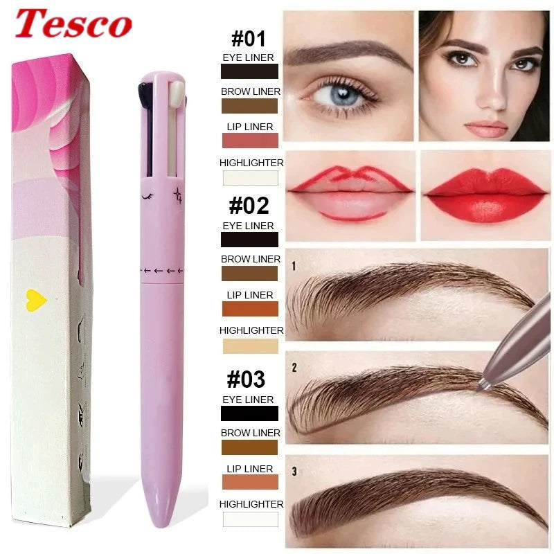 4-in-1 Multifunctional Makeup Pen - Eyebrow, Eyeliner, Lip & Face Cosmetic Brush