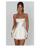 Elegant Backless Satin Dress - Layered Birthday Party Gown