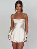 Backless Satin Bodycon Dress - Sexy Double-Layer Sling Strap Mini Dress