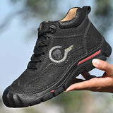 Men’s Winter Leather Ankle Boots – Lace-Up Cowhide Boots with Plush Lining for Cold Weather
