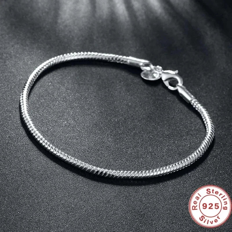 925 Sterling Silver 3MM Snake Chain Bangle Bracelet for Women – Luxury Engagement & Wedding Jewelry