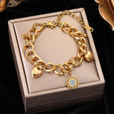 Pulsera de acero inoxidable con dijes de moda para mujer: cadena de eslabones geométricos con cierre de pinza de langosta