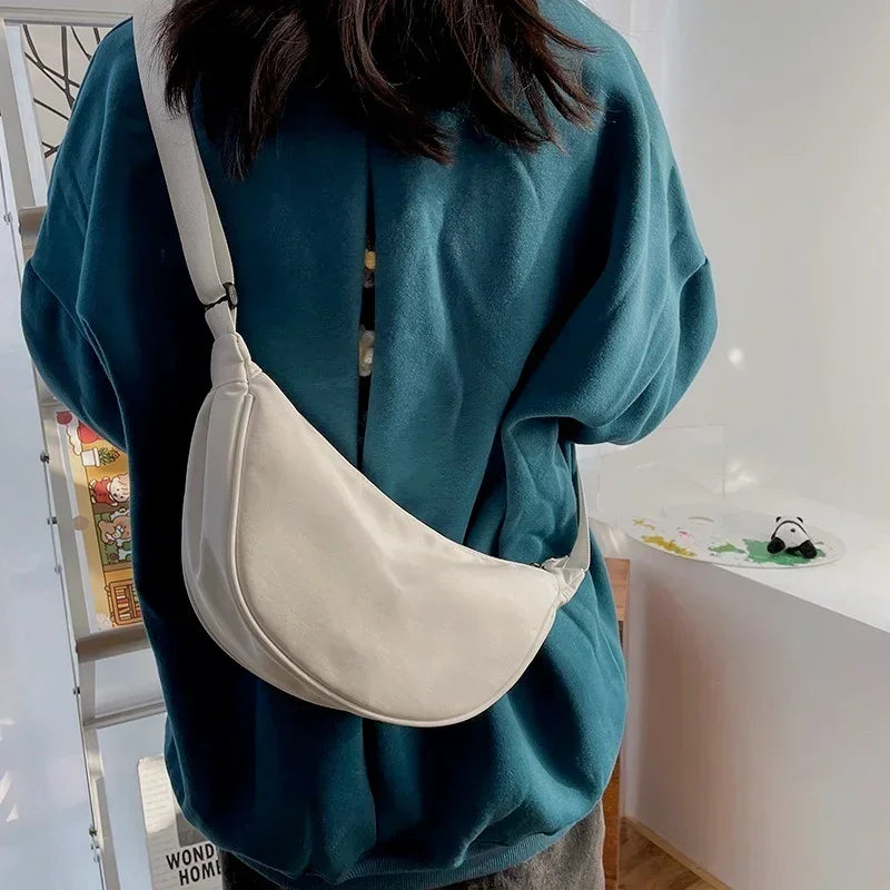 Women’s Half Moon Crossbody Belt Bag – Large Capacity Nylon Chest & Shoulder Bag