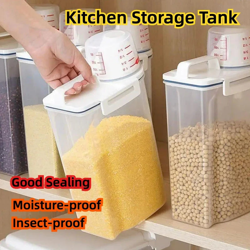 Recipiente de cocina con taza medidora para almacenar arroz y cereales de 2 l