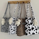 Bolso de mano grande e informal elegante de estilo coreano, bolso de hombro con estampado de leopardo para mujer, bolso de lona, ​​nuevo bolso de compras, bolso de mano con estampado de estudiante, bolsa para mujer