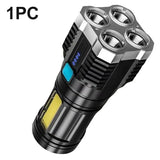Rechargeable LED Flashlight with 4 Modes & COB Side Light – High-Power Waterproof Torch for Outdoor Use