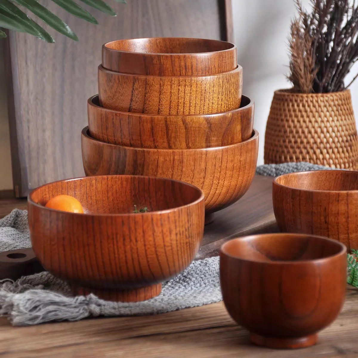 Cuenco japonés de madera maciza | Vajilla retro de madera de azufaifo para sopas y ensaladas