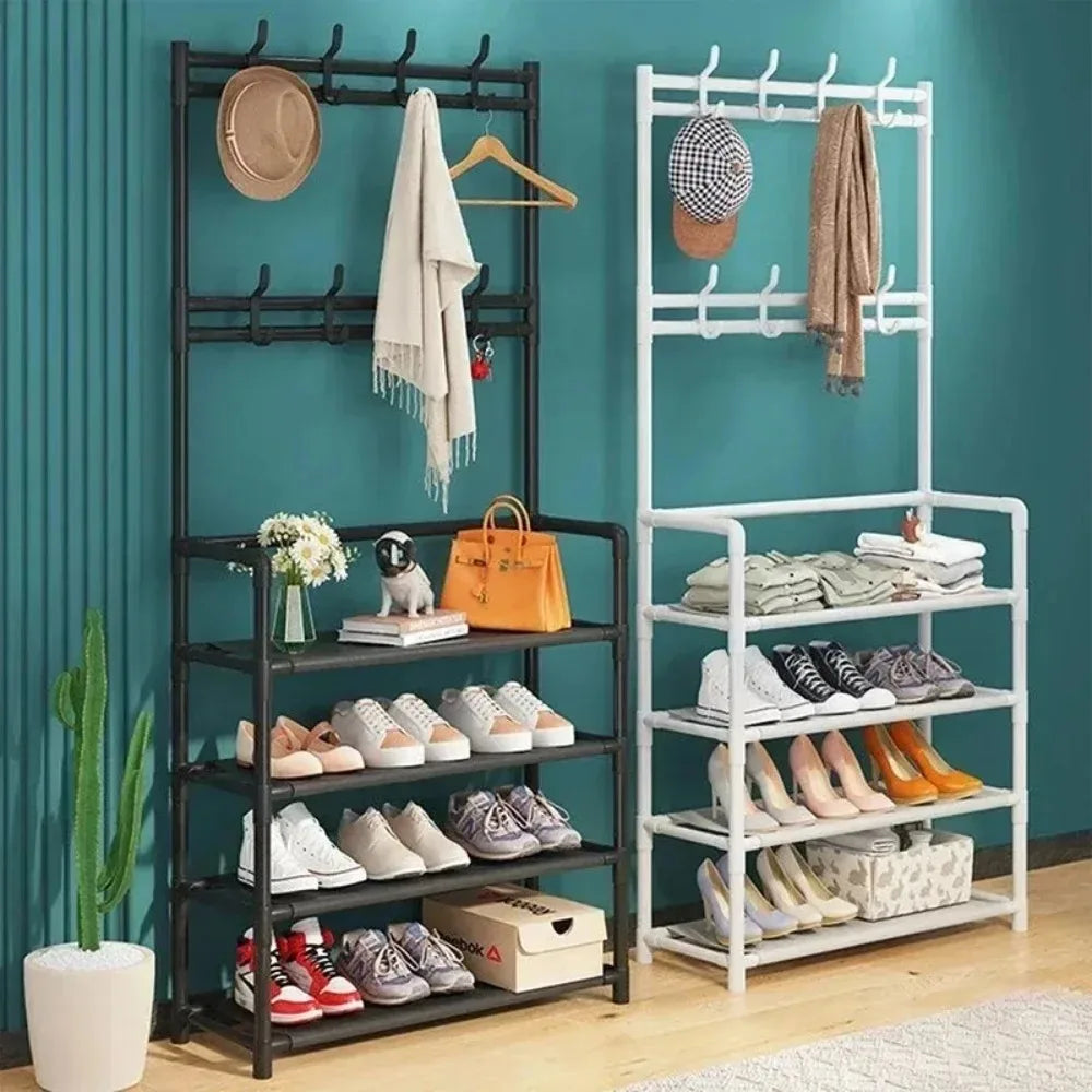 Perchero para ropa, zapatero de varias capas, para puerta, estante para sombreros y zapatos, organizador sencillo de suelo para sala de estar, estantes de almacenamiento