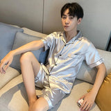 Men’s Summer Pajama Set – Short Sleeve Lightweight Loungewear with Button-Up Top and Elastic Waist Shorts