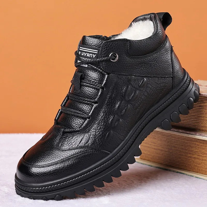 Men’s Ankle Snow Boots with Genuine Leather Upper & Natural Fur Lining – Warm & Stylish Winter Footwear