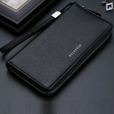 Men's PU Leather Long Wallet with Zipper - Large Capacity Card Holder & Clutch Purse