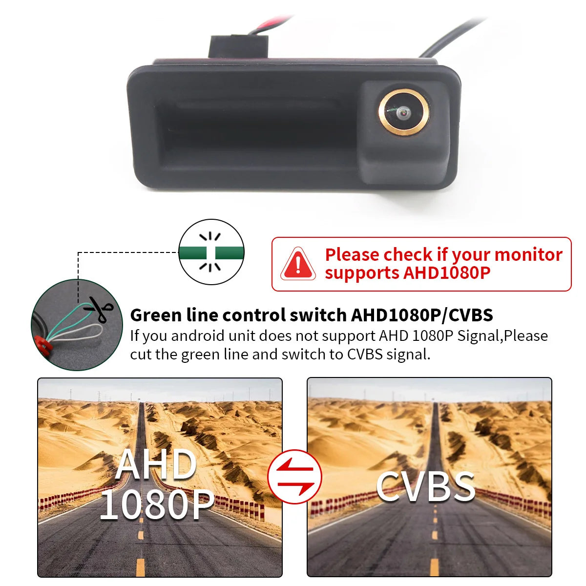 170° HD Car Rear View Camera with AHD/CVBS Signal and Parking Guidelines