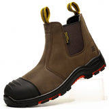 Men’s Slip-On Leather Work Boots – Waterproof Safety Ankle Boots with Steel Toe