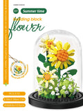 Juego de bloques de construcción con rosas y suculentas en macetas: decoración del hogar con flores eternas