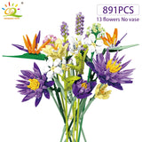 3D Flower Building Blocks – Sunflower & Rose Bouquet Bricks Kit for DIY Home Decor, Educational Toys for Kids and Adults