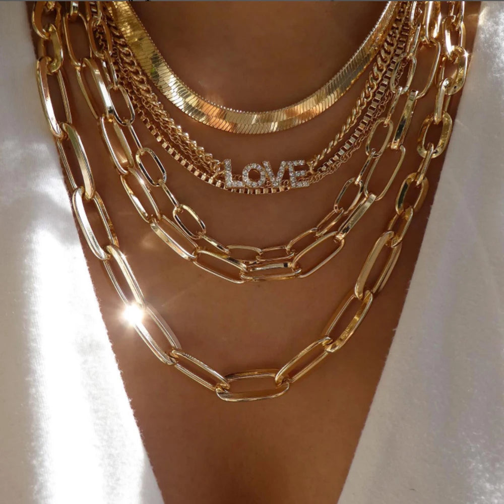 Collar vintage de varios estilos en color dorado nuevo para mujer, conjunto de collares con colgante de cristal multicapa de estilo bohemio y moderno, regalos de joyería
