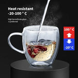 Taza de vidrio de doble pared resistente al calor: taza transparente hecha a mano para café, té y cerveza 