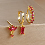 Colorful Zircon Stainless Steel Huggie Hoop Earrings Set – Geometric Aesthetic Jewelry for Women