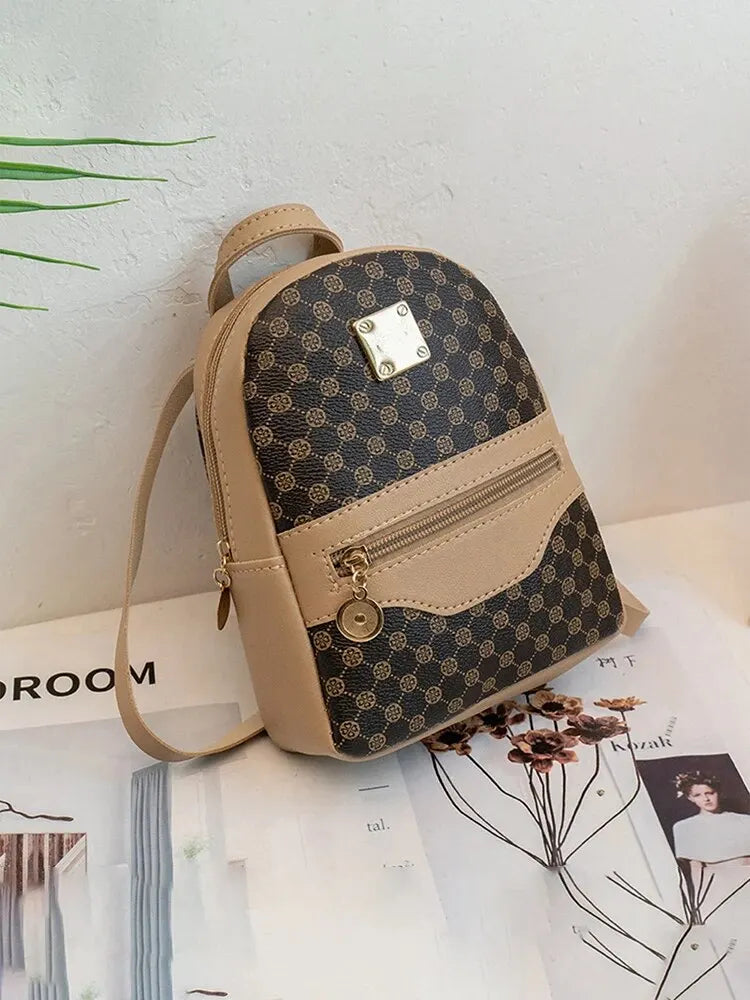 Checkered Pattern Shoulder Backpack – Large Capacity Crossbody Handbag for Women