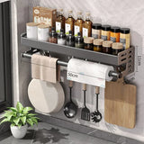Estante para condimentos de cocina de pared con caja de almacenamiento: organizador de utensilios multifuncional y dispensador de aceite y vinagre