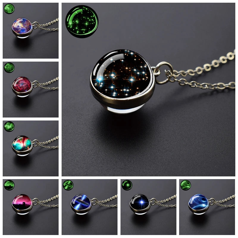 Vintage Glow-in-the-Dark Round Pendant Necklace – Unisex Metal Design