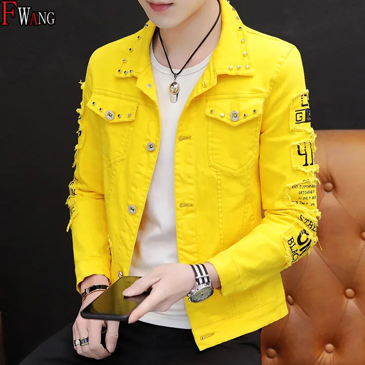 Men’s Casual Letter Print Denim Jacket – Lightweight Spring & Autumn Outerwear