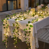Guirnalda de luces LED con hojas artificiales, color blanco cálido, 2 m, 5 m o 10 m, funciona con pilas, para bodas, fiestas y decoración del hogar