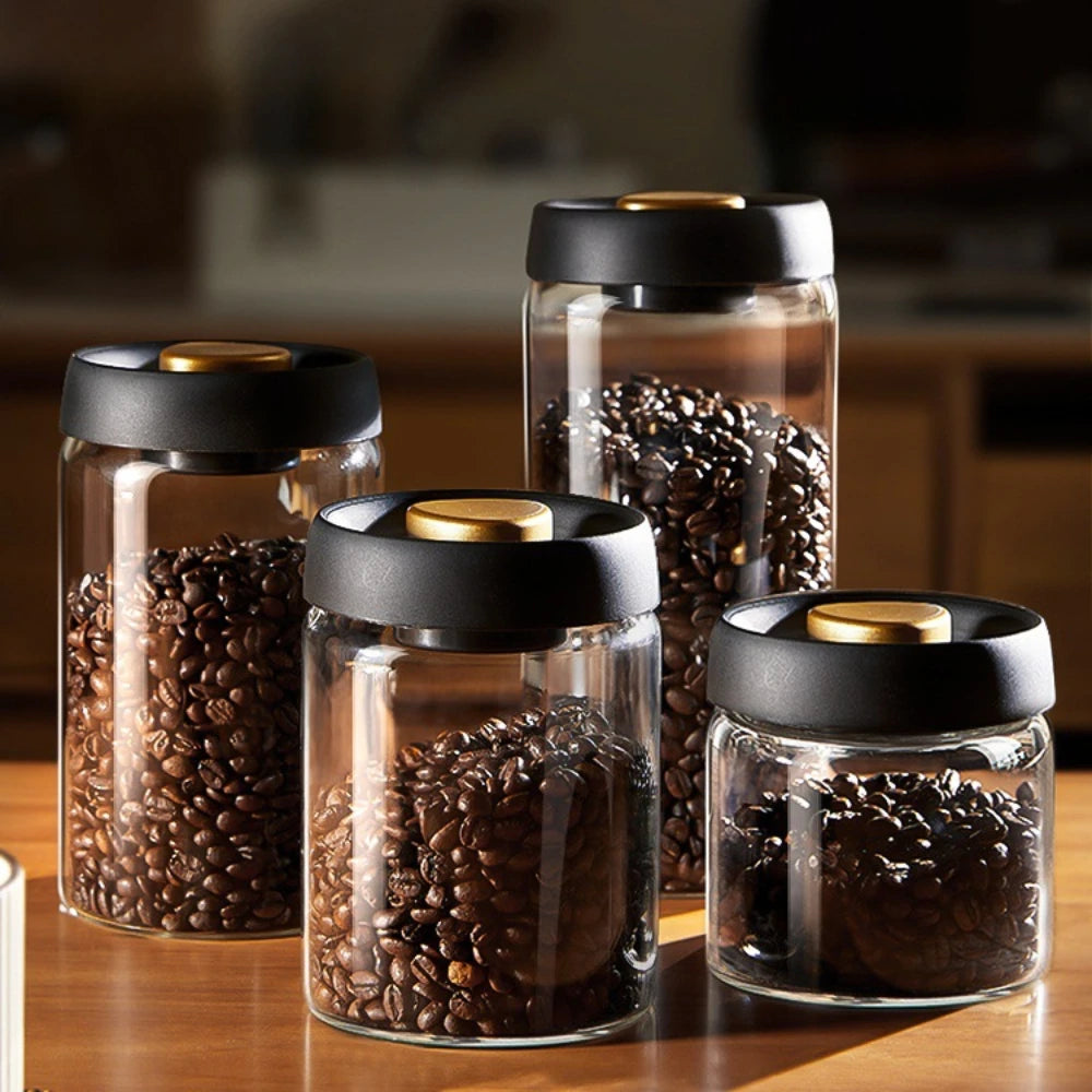 Recipiente hermético para café de vidrio sellado al vacío | Recipiente hermético para almacenar alimentos a prueba de humedad 