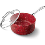 1-Quart Nonstick Granite Saucepan with Lid – Small Pot for Sauces, Oatmeal & Soup