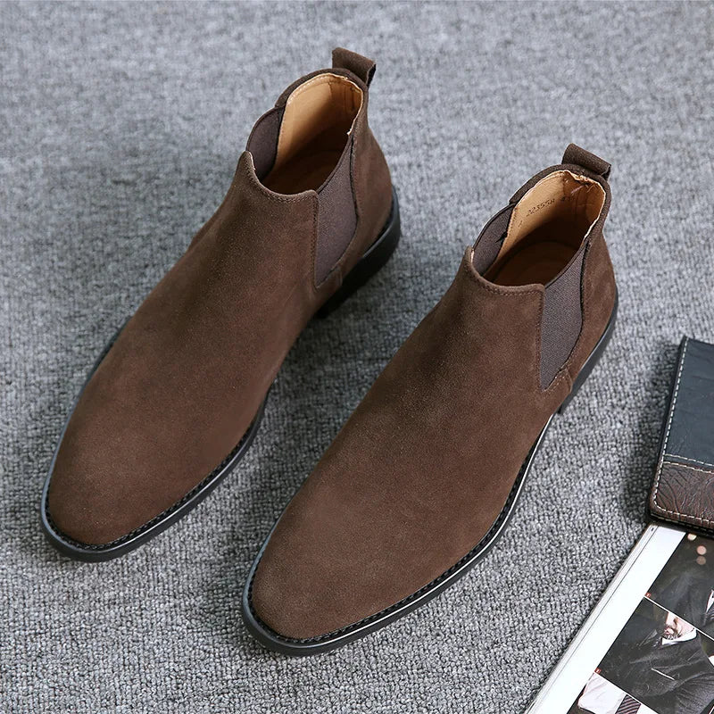 Men’s Chelsea Boots – Comfortable Slip-On Cow Suede Boots with Rubber Outsole for All-Day Wear