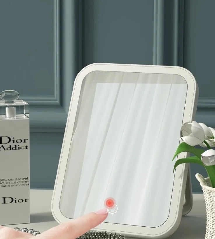 USB-Powered LED Makeup Mirror with Touch Dimming – Compact Vanity Mirror