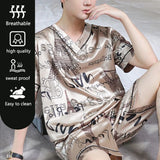 Men’s Lightweight V-Neck Pajama Set with Elastic Waist – Summer Loungewear