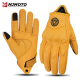 Retro Perforated Leather Motorcycle Gloves - Touchscreen & Knuckle Protection